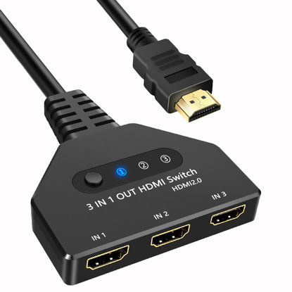 Picture of HDMI Switch 3 in 1 Out, 4K@60hz HDMI Splitter, 3 Way HDMI Switcher Supports Full HDCP2.2 1080P 3D Compatible with Roku Fire TV Stick HDTV PS4/PS5 Xbox One Chromecast, Compatible with Mac/Win/Linux