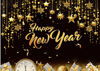 Picture of CHAIYA 8X6FT Happy New Year Backdrop Happy New Year 2025 Backdrop Happy New Year Banner 2025 Black Gold Background Banners for New Years Decorations 2025