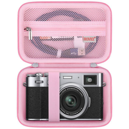 Picture of BOVKE Carrying Case Compatible with Fujifilm X100VI / X100V Digital Camera, Extra Mesh Pocket for Charging Cables, Pink