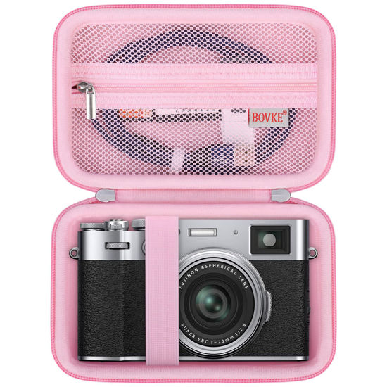 Picture of BOVKE Carrying Case Compatible with Fujifilm X100VI / X100V Digital Camera, Extra Mesh Pocket for Charging Cables, Pink