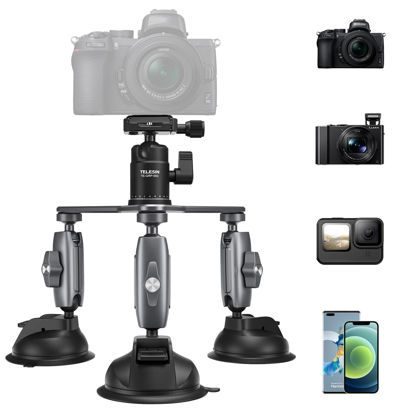 Picture of Triple Suction Cup Camera Car Mount Holder, Heavy Duty Tripod Window Windshield Dash Dashboard Inside Outside Sucking Attach Accessories for GoPro Insta360 DJI Action Osmo Pocket DSLR Accessory
