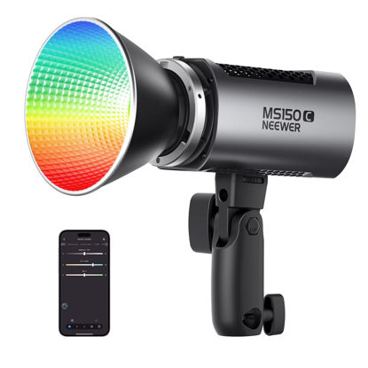 Picture of NEEWER MS150C RGBWW LED Video Light with 2.4G/APP Control, 150W Metal Mini RGB COB Continuous Output Lighting Bowens Mount Handheld Spotlight 2700K-6500K, 18000lux/1m, CRI97+/TLCI98+,17 Effects, RGBCW