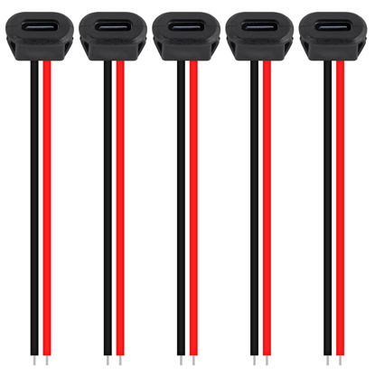 Picture of 5PCS Type-C Female 2Pin USB Connector Type-C Waterproof with Female Socket Fast Charging Jack Charging Port USB-C Charger Plug Socket