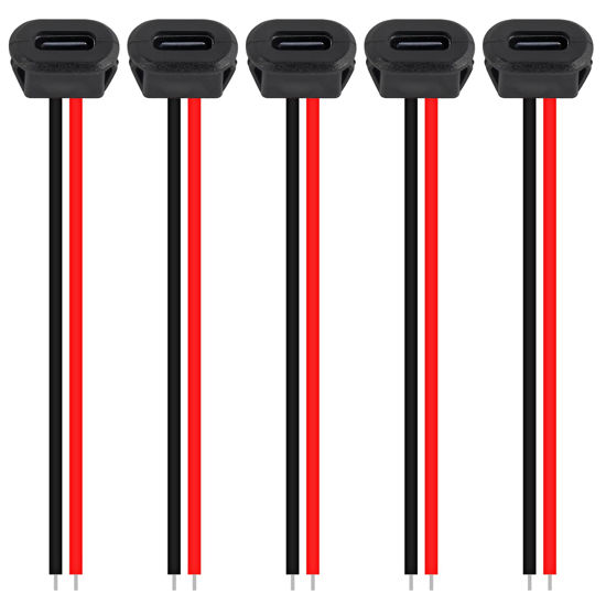 Picture of 5PCS Type-C Female 2Pin USB Connector Type-C Waterproof with Female Socket Fast Charging Jack Charging Port USB-C Charger Plug Socket