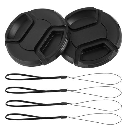 Picture of HNMZDS 2 Pcs 52mm Center Pinch Front Lens Cap Compatible with Nikon DSLR Camera with 18-55mm or 55-200mm Lens, D3200 D3000 D5200 D5100 D5000 D90 D80 D60, with Lens Cap Keeper (52mm)