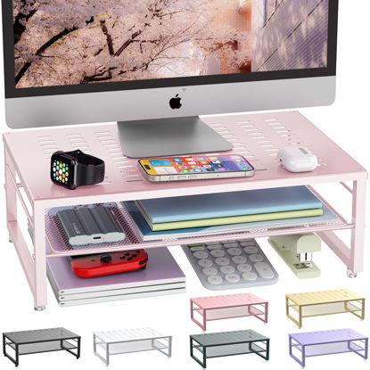 Picture of gianotter 2-Tier Metal Monitor Stand Riser, Desk Accessories & Workspace Desk Organizers, Office Desk Storage Organizer for Office Supplies (Pink)
