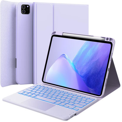 Picture of GreenLaw Keyboard Case for iPad Air 11-inch (M2) 2024 & Air 4th/5th Generation & iPad Pro 11 inch (1st/2nd/3rd/4th Generation), Smart Touchpad, 7-Color Backlit, Stain Resistant Cover, Light Purple