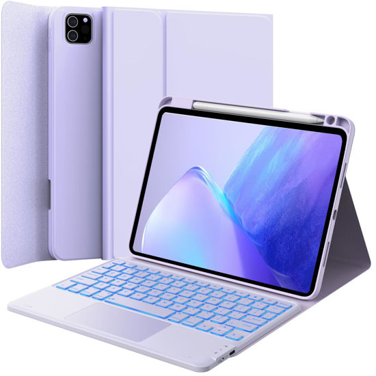 Picture of GreenLaw Keyboard Case for iPad Air 11-inch (M2) 2024 & Air 4th/5th Generation & iPad Pro 11 inch (1st/2nd/3rd/4th Generation), Smart Touchpad, 7-Color Backlit, Stain Resistant Cover, Light Purple