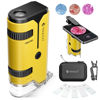 Picture of 100x-250x Mini Pocket Microscope for Kids Adults, Protable Handheld Microscope with 5 Microscope Slides, Phone Adapter, Miniscope Portable Microscope Kit for Kids Adults Science Lab Education, Yellow
