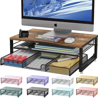Picture of gianotter Computer Monitor Stand Riser, Desk Organizers and Accessories with Drawer, Office Desk Accessories & Workspace Desktop Organizers Storage for Classroom Office Supplies Decor (Wood)