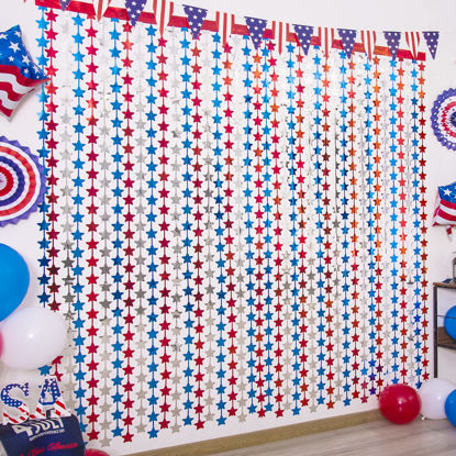 Picture of LOLStar 4th of July Decorations,Red White and Blue 3 Pack Star Tinsel Foil Fringe Curtains,Independence Day Photo Booth Prop Streamer Backdrop for America Patriotic Party,Memorial Day,Labor Day