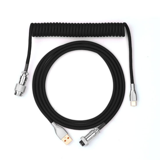 Picture of EPOMAKER Mix 1.8m Coiled Keyboard Cable, USB C to USB A TPU Cable for Mechanical Gaming Keyboard, with Detachable Metal Aviator for Custom Keyboard, Black