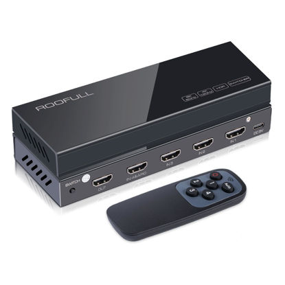 Picture of ROOFULL 4 in 1 Out 8K HDMI 2.1 Switch 4 Port 8K@60HZ 4K@120Hz HDMI Switcher Box with Remote Support 48Gbps HDR10+ Dolby Vision/Atmos HDCP 2.3 CEC for PS5 Xbox Roku Fire Stick Blu-ray Player Gaming PC