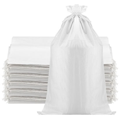 Picture of GINLANK 50 PCS 18 x 30 Inch Empty Sand Bags, White Sand Bags with 20 m Tying Rope Roll, Polypropylene Woven Sand Bags for Flood Control, Packaging Storage