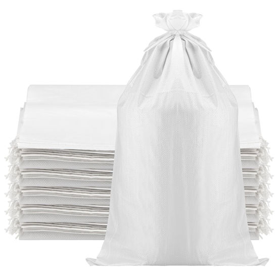 Picture of GINLANK 50 PCS 18 x 30 Inch Empty Sand Bags, White Sand Bags with 20 m Tying Rope Roll, Polypropylene Woven Sand Bags for Flood Control, Packaging Storage