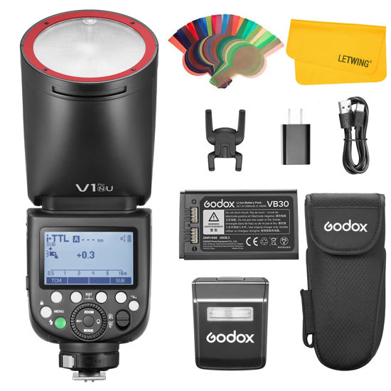 Picture of GODOX V1 Pro N V1Pro-N Round Head Flash for Nikon, 2.4G TTL Nikon Speedlite HSS 1/8000s, 2980mAh Li-ion Battery, Detachable Sub Flash SU-1, External Flash Compatible for Nikon Camera(USA Version)