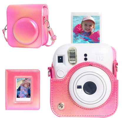 Picture of CAIYOULE Mini 12 Case Pink for Fuji Instax Mini 12 Camera Case PU Leather Carrying Bag with 64 Pocket Mini Photo Album，No Camera，Rose Red