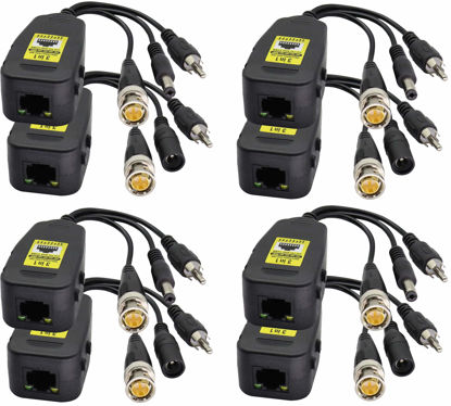 Picture of AAOTOKK BNC to RJ45 Transmitter Transceiver DC Power Passive Audio Video Balun HD-CVI/TVI/AHD/CVBS with DC Jack for 720P-1080P 3MP 4MP 5MP 8MP CCTV Security DVR Surveillance Camera System(19cm/4Pairs)