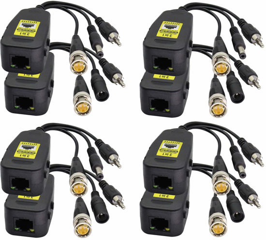 Picture of AAOTOKK BNC to RJ45 Transmitter Transceiver DC Power Passive Audio Video Balun HD-CVI/TVI/AHD/CVBS with DC Jack for 720P-1080P 3MP 4MP 5MP 8MP CCTV Security DVR Surveillance Camera System(19cm/4Pairs)