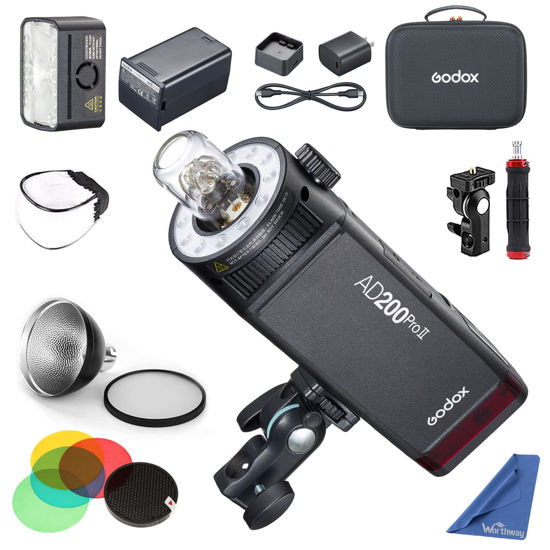 Picture of GODOX AD200 Pro II Flash with AD-S2 Standard Reflector Diffuser and AD-S11 Flash Speedlite Accessories Compatible with Canon Nikon Sony Fuji Olympus Panasonic Pentax Camera(GODOX AD200Pro Upgraded)