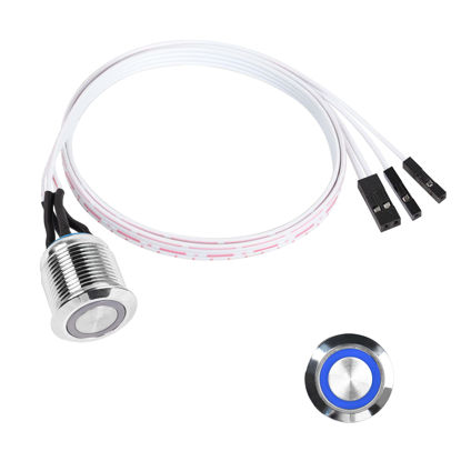 Picture of YACSEJAO 16mm Chassis Switch Host Metal Button Desktop Computer Host Switch Cable Metal LED Power Button ATX Supply On/Off for DIY Computer Switch