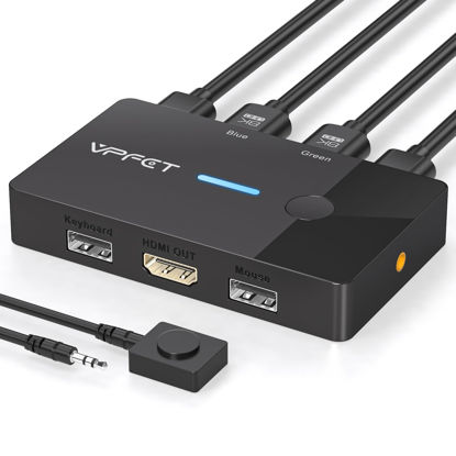 Picture of 8K@60Hz HDMI KVM Switch 1 Monitors 2 Computers, KVM Switches 2 Port for 2 Computers Share Keyboard Mouse and one HD Monitor, with Desktop Controller and 2 USB Cables