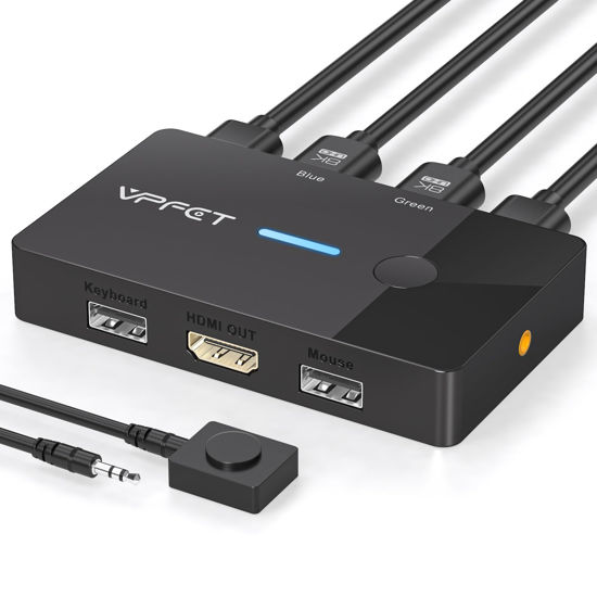 Picture of 8K@60Hz HDMI KVM Switch 1 Monitors 2 Computers, KVM Switches 2 Port for 2 Computers Share Keyboard Mouse and one HD Monitor, with Desktop Controller and 2 USB Cables