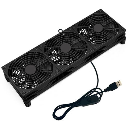 Picture of VTRETU Router Cooling Fan for Computer Cooler Audio Video Network Cabinet Server Cooling Project Equipment and Workstation DC 5V USB Power 120mm 360mm Fan with Switch