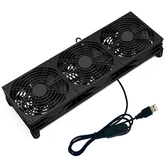 Picture of VTRETU Router Cooling Fan for Computer Cooler Audio Video Network Cabinet Server Cooling Project Equipment and Workstation DC 5V USB Power 120mm 360mm Fan with Switch