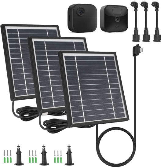 Picture of iTODOS 3 Pack Solar Panel Compatible with Blink Outdoor 4 (4th Gen)/Blink Outdoor (3rd Gen) XT3 and Blink XT/XT2 Camera,11.8Ft Outdoor Power Cable and Adjustable Mount,Aluminum Alloy Sturdy(Black)