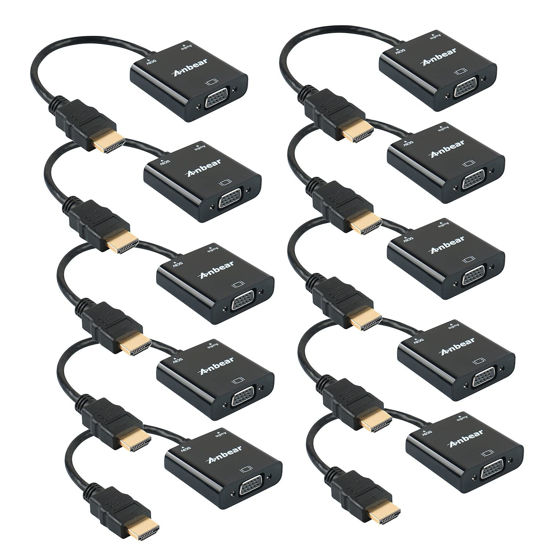 Picture of Anbear HDMI to VGA Adapter with Audio(10 Pack), Gold-Plated VGA to HDMI Adapter (Male to Female) Compatible for Computer, Desktop, Laptop, PC, Monitor, Projector, HDTV, Chromebook,Roku, Xbox and More