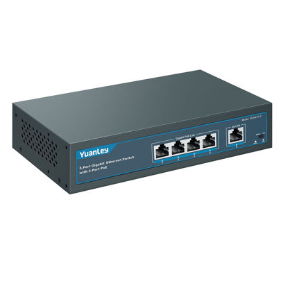 Picture of YuanLey 5 Port Gigabit PoE Switch with 4 Port PoE+ 1000Mbps, 802.3af/at 78W Built-in Power, Fanless Metal Unmanaged Plug & Play