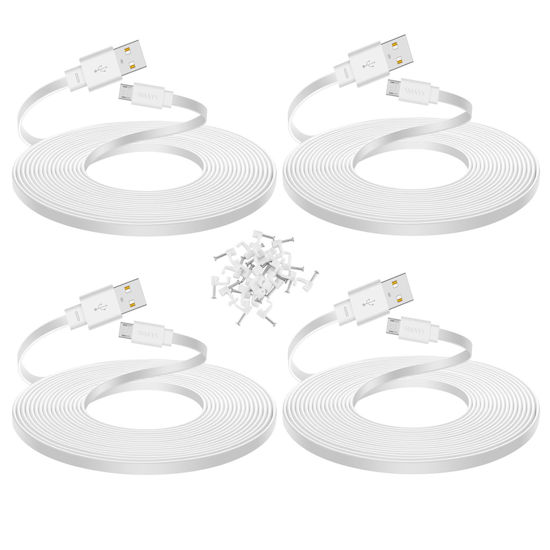 Picture of Smays 4-Pack 25 ft Extension Cable for WYZE Cam v4, WYZE Cam v3 and v3 Pro Camera, Long Flat Micro USB Cord