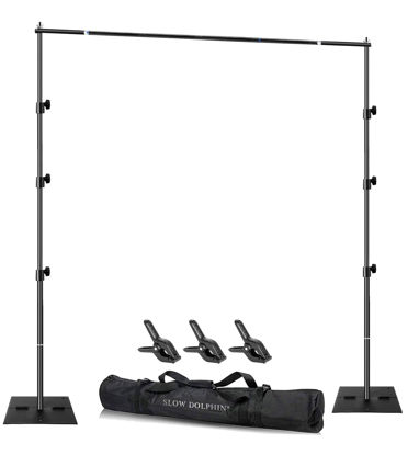 Picture of SLOW DOLPHIN Pipe and Drape Photography Backdrop Stand Kit Adjustable Photo Background Stand 10.3ft x 6.4ft with Metal Base for Parties Weddings Birthday Party Events Photo Booth
