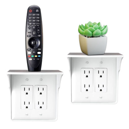 Picture of Storage Theory Power Perch Double Outlet Shelf - Convert Your Outlet into Display Shelves - Alexa Speaker Stand, Electric Toothbrush Holder - Light Socket Shelf 2 Pack, White
