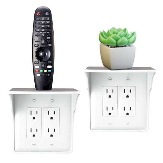 Picture of Storage Theory Power Perch Double Outlet Shelf - Convert Your Outlet into Display Shelves - Alexa Speaker Stand, Electric Toothbrush Holder - Light Socket Shelf 2 Pack, White