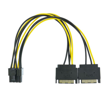 Picture of YiKaiEn Dual SATA to 8 Pin (6+2 Pin) Video Card GPU Power Supply Cable 8.6inch 22cm (1 Pack)