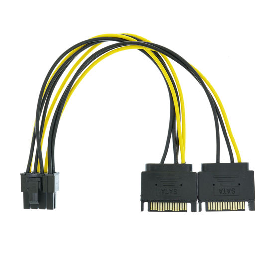 Picture of YiKaiEn Dual SATA to 8 Pin (6+2 Pin) Video Card GPU Power Supply Cable 8.6inch 22cm (1 Pack)