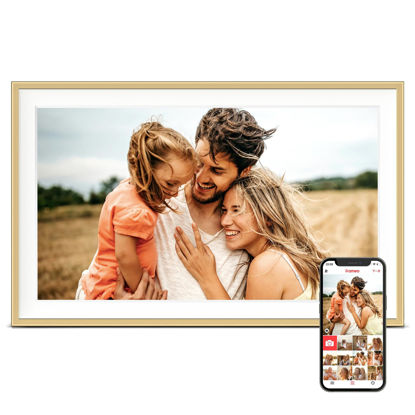 Picture of Digital Picture Frame, Frameo 15.6 inch Large Digital Photo Frame Wifi, 32GB Capacity, 1920*1080 IPS FHD Touch Screen, Electronic Album Slideshow, Tabletop&Wall-Mounted, Gifts for Mom, Women, Golden