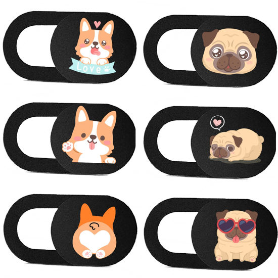 Picture of IMNEXT2U Laptop Camera Cover Slide 3 Pack Ultra Thin Slide Computer Webcam Covers for Echo Show, iPhone, iPad, Tablet, Chromebook, PC - Pug