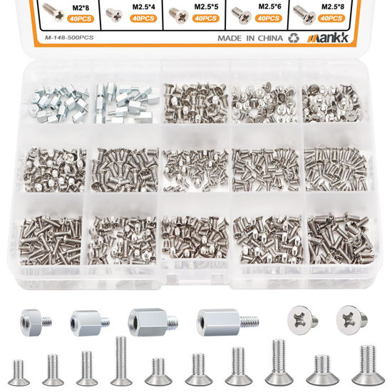 Picture of mankk 500PCS M.2 SSD Screw Kit M.2 Screw SSD Mounting Screws M.2 Standoff and Screw M.2 M2.5 M3 NVMe Screw for Laptop PC Repair & DIY M-148-500PCS