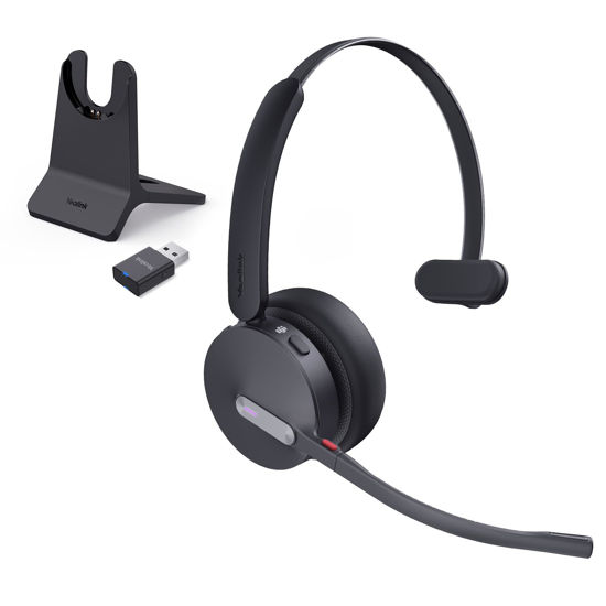 Picture of Yealink WH64 Hybrid with DECT Dongle & Charging Stand, 492ft Range,26 Talk Time Bluetooth Headset for Teams, Zoom Skype UC Certified, Noise Cancelling Headset with 3X Mic, Work Headset for PC Phone