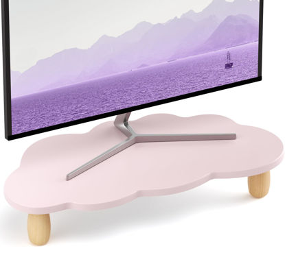 Picture of AFOOYO Monitor Stand Riser,Cloud-Shaped Sturdy Wood Computer Monitor Riser Wirh Drawer, Monitor Stand Riser, Multi-Purpose Desktop Organizer Riser for Computer,Laptop,Printer,TV,Purple