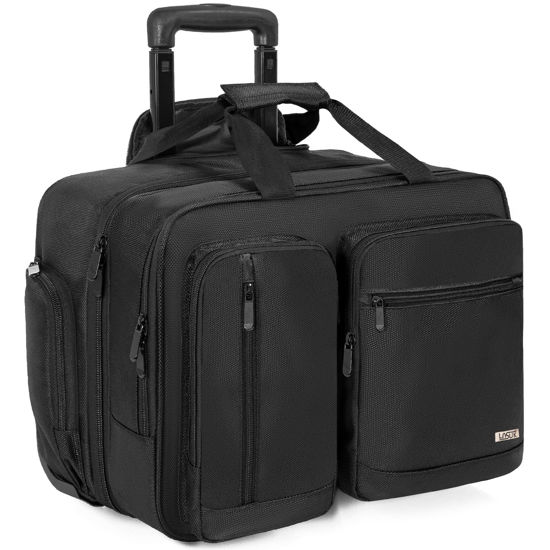 Picture of LASUK Rolling Laptop Bag, Wheeled Briefcase 17.3 inch Rolling Briefcase, Overnight Roller Bag with RFID Blocking Pocket, Repellent Travel Roller Underseat Bag - Black