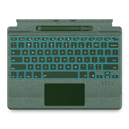 Picture of JvKzaen Surface Pro 9 Keyboard with Slim Pen, Compatible with Microsoft Surface Pro 11 10 9 8 X, 13 Inch Bluetooth Wireless Backlight Type Cover Keyboard with Slim Pen, Keyboard with Slim Pen Green