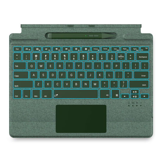 Picture of JvKzaen Surface Pro 9 Keyboard with Slim Pen, Compatible with Microsoft Surface Pro 11 10 9 8 X, 13 Inch Bluetooth Wireless Backlight Type Cover Keyboard with Slim Pen, Keyboard with Slim Pen Green