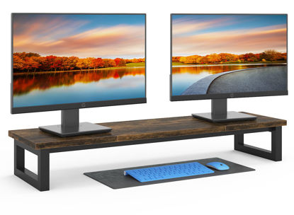 Picture of YAOHUOO Dual Monitor Stand Riser, 39Inch Large Monitor Stands for 2 Monitors, Computer Monitor Stand, Wooden Desktop Oraganizer Shelf for Office Desk Computer,Laptop,TV