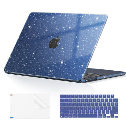 Picture of EooCoo Case Compatible with MacBook Air 13 inch 2024-2022 Release M3 M2 A3113 A2681, Glitter Hard Shell&Keyboard Skin Cover&Screen Protector for Mac Air 13.6 inch Case, Sparkly Midnight