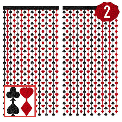 Picture of xo, Fetti Party Decorations Red and Black Casino Curtain - Set of 2 | Card Game Bachelorette Supplies, Vegas Birthday Photo Booth, Poker Party Backdrop