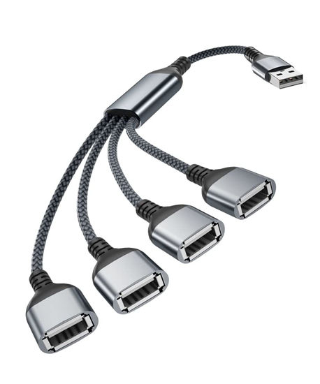 Picture of Basesailor USB Splitter 1 In 4 Out 1FT,USB Y Cable,USB A Male to Four Female Extension Cord Adapter,4 Port Multi Multiport Extender Hub,Double Dual Data Power Charger Split For Car,Xbox,PS4,PS5,Laptop